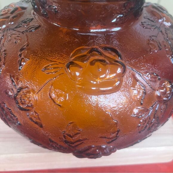 Amber Indiana Glass Vintage 70’s Lamp Shade Roses - Picture 3 of 12